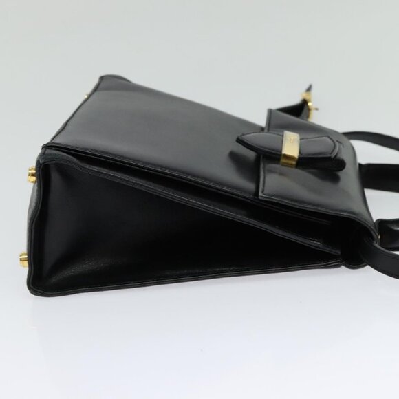 Salvatore Ferragamo Hand Bag Leather 2way Black Gold Auth BD1103 - Picture 5 of 16